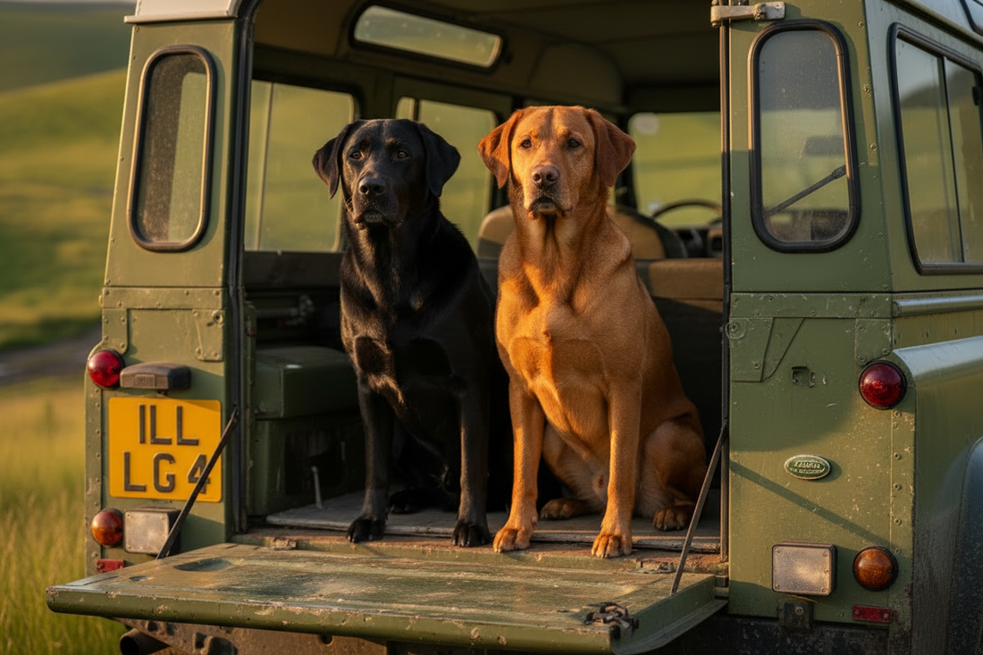 Zoomed In - Labradors in Back of Defender